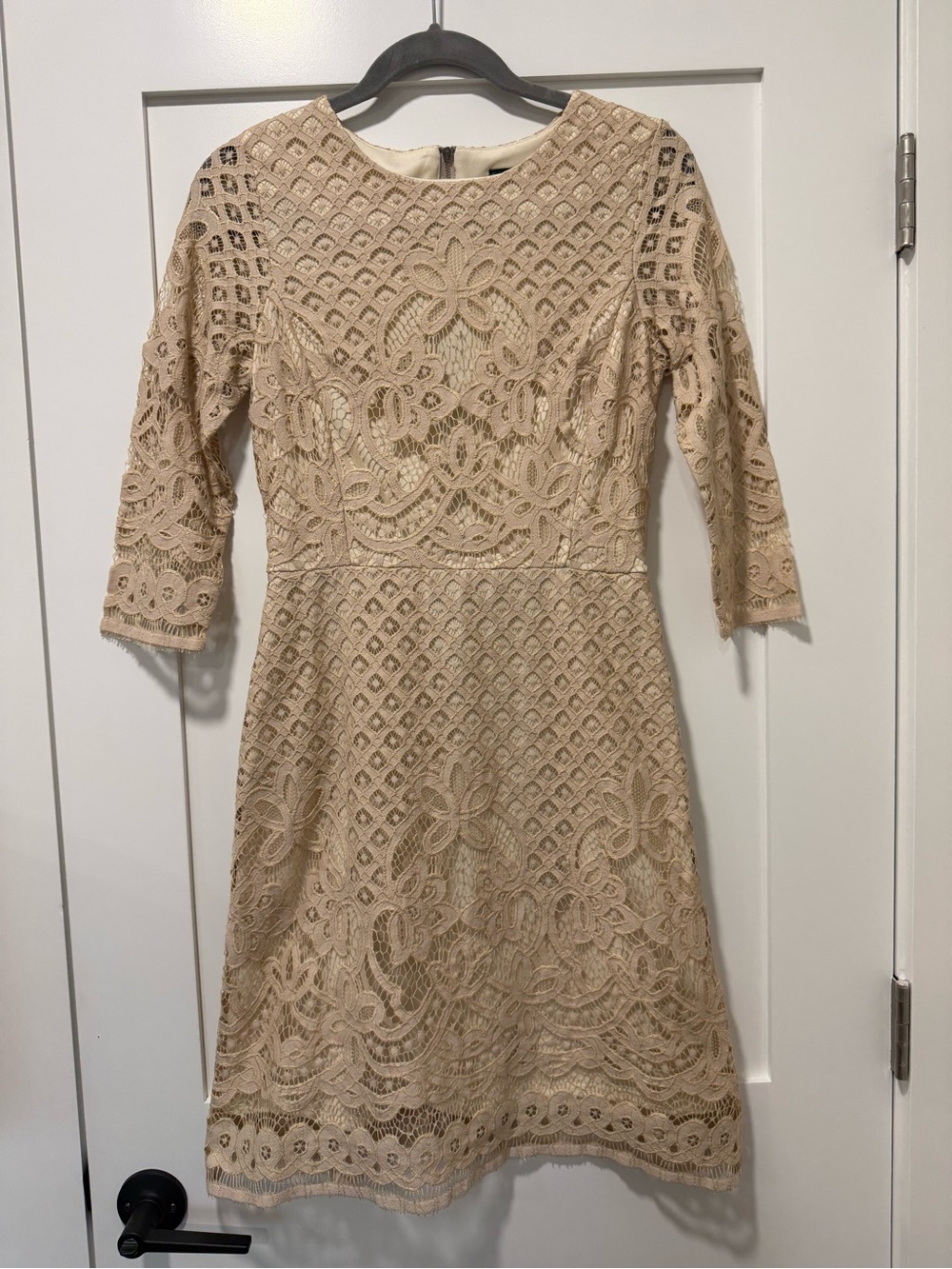 Gabby Skye Beige Lace Fit-and-Flare Mini Dress